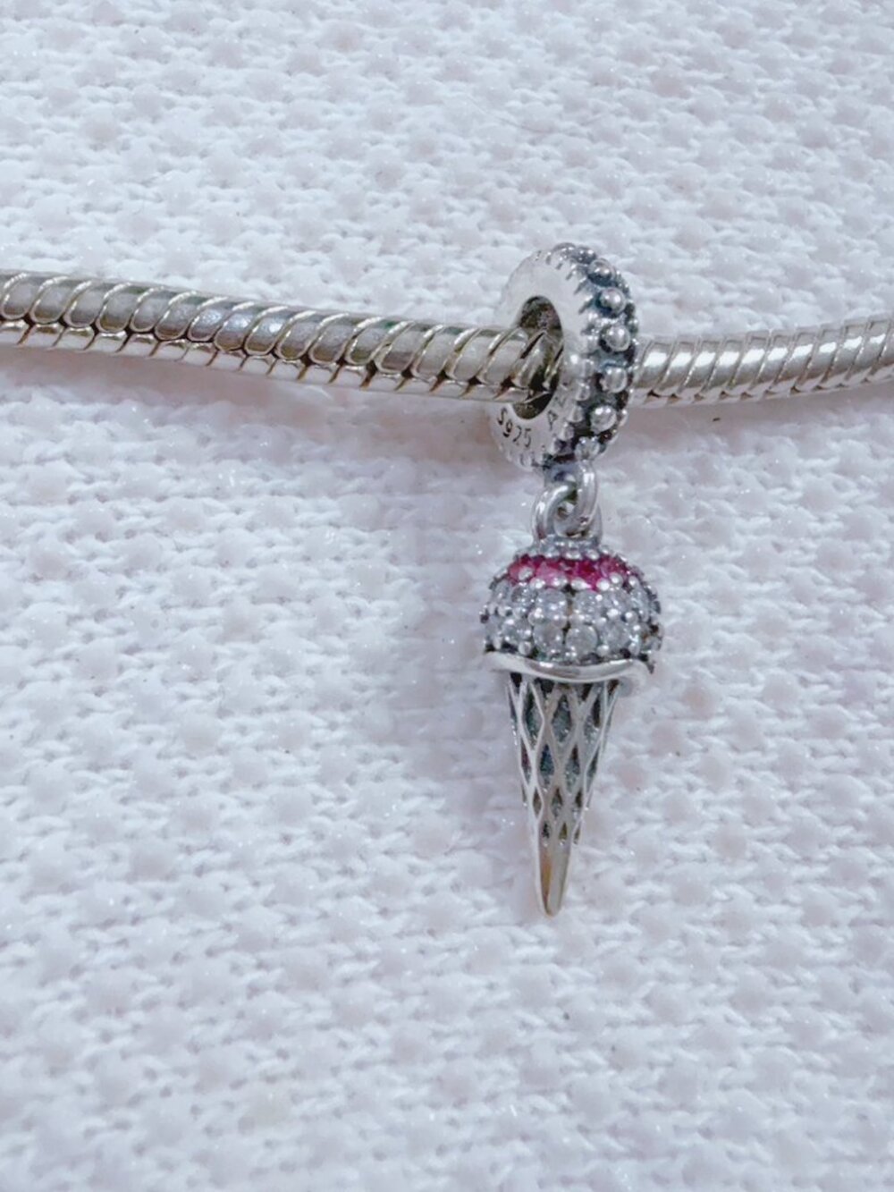 Pave Ice Cream Cone Silver Dangle Charm For Pandora Bracelet Necklace